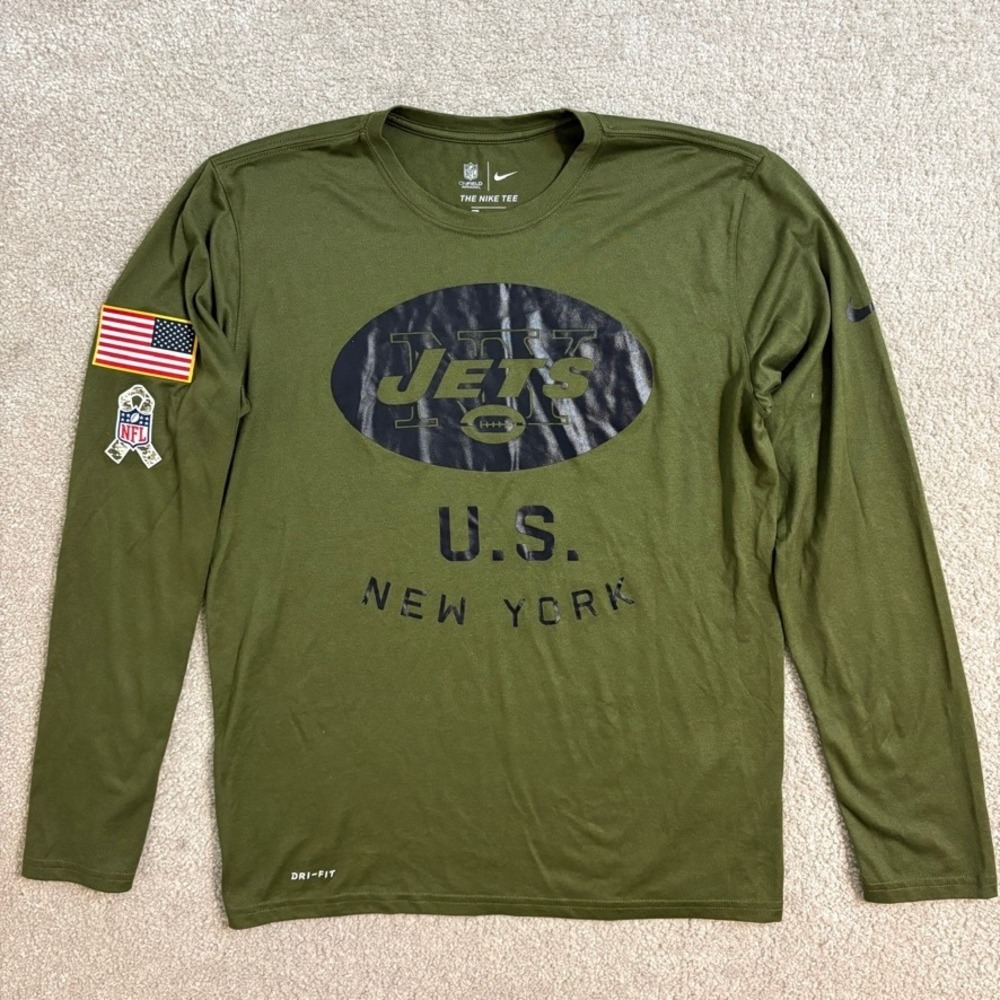 Nike NFL Jets Long Sleeve Dri-FIT T-Shirt  Salute to Service US Flag ‎ Medium